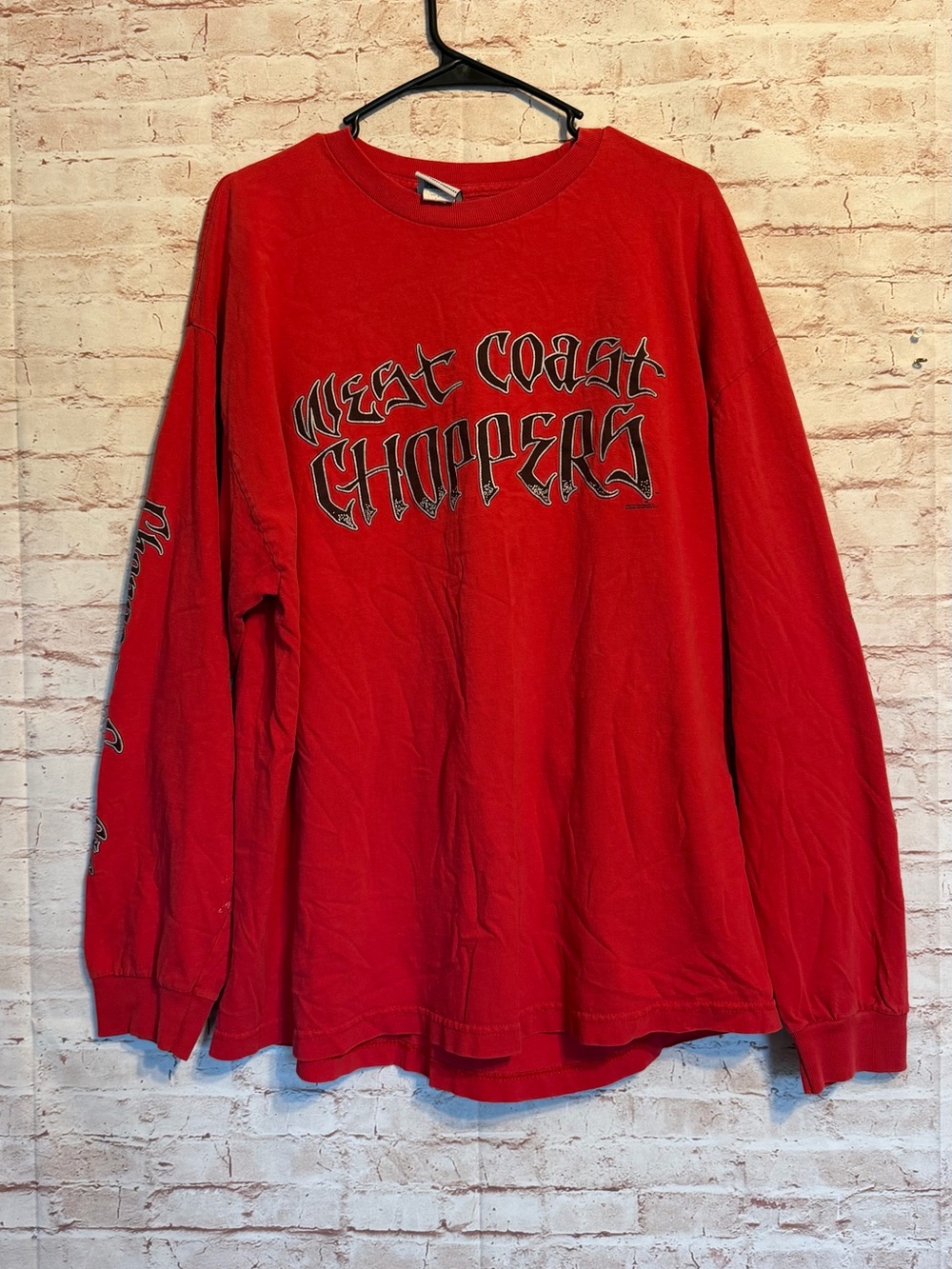 West Coast Choppers Vintage 1995 Red Long-Sleeve Graphic Tee, Jesse James.